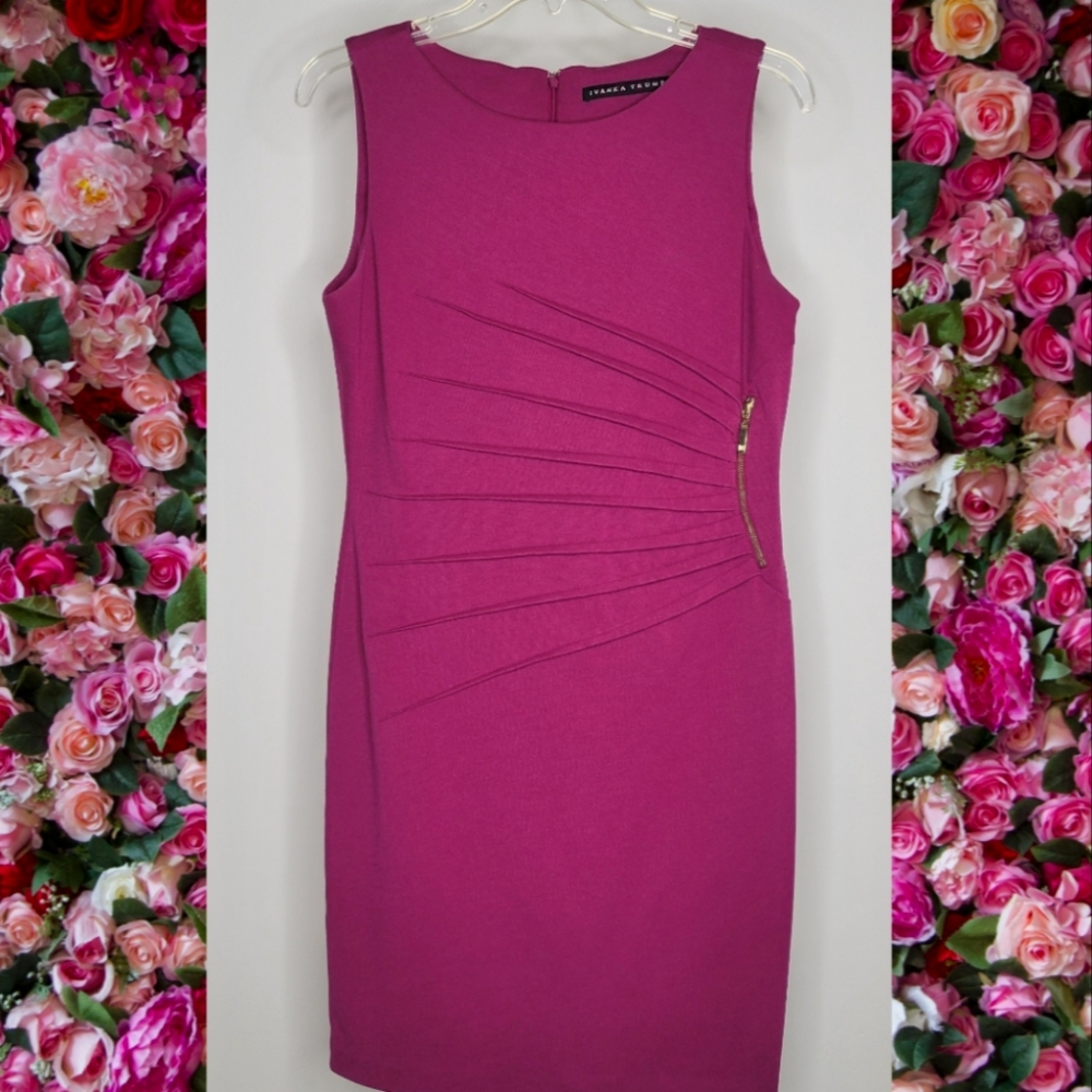 Ivanka Trump Fuscia Pink Sleeveless Midi Dress, Size 8